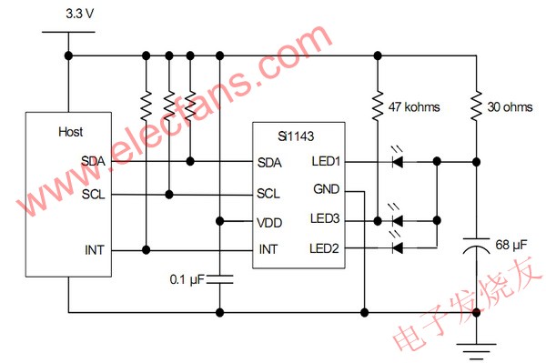 Silicon Labs公司的红外接近传感器系列Si1143,Si1143的应用原理图 www.elecfans.com,第4张