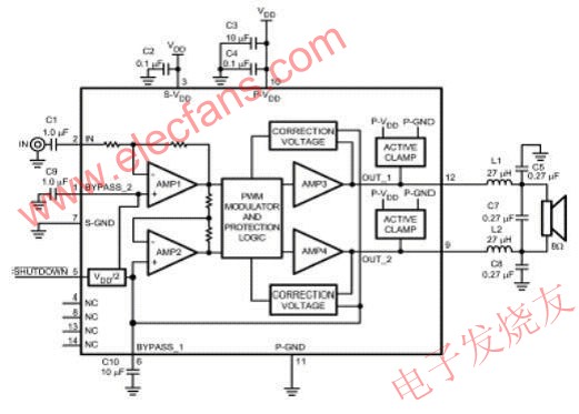 基于D类音频放大器LM4680的输出滤波器的设计,LM4680的应用框图 www.elecfans.com,第5张