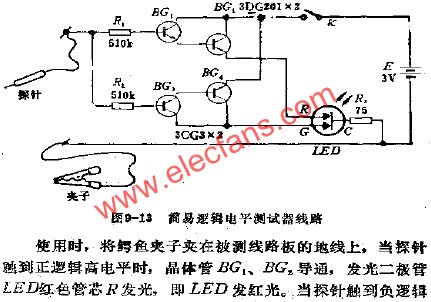 简易逻辑电平测试器电路图,简易逻辑电平测试器电路  www.elecfans.com,第2张