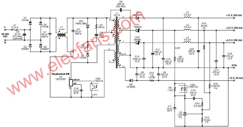 通用输入和多路输入DVD播放器电源的电路图,第2张