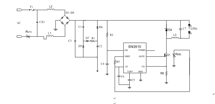 大功率LED驱动的温度补偿技术,图5 SN3910驱动LED典型应用图,第11张