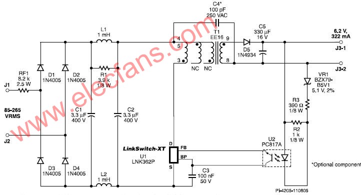 使用LNK362的输出6.2V、322mA的2W低成本反激式,第2张