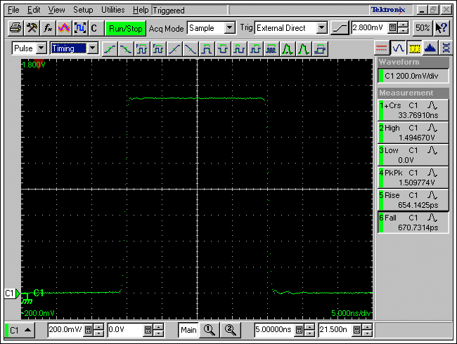 Propagation Delay Measurements,Figure 11. MAX9979 powered up and generating a 3V signal into the 50Ω load of the CSA8000.,第11张