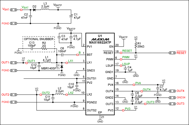 MAX16922汽车PMIC(电源管理IC)的布线准则,图13. PCB布线原理图,第14张