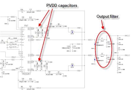 高功率数字放大器的设计挑战,TAS5261 参考设计的 PVDD 电容及输出 LC 滤波器等组件,第3张