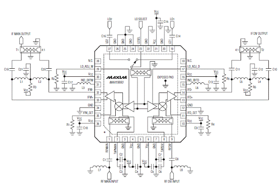 MAX19993设计的1.2-1.7GHz下变换混频方案,第3张