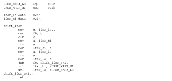 Pseudo random number generatio,Figure 3. 8051 assembly code to implement a 16-bit LFSR with mask 0D295h.,第4张