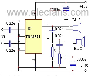 TDA1521设计的单电源接法和双电源接法,第3张