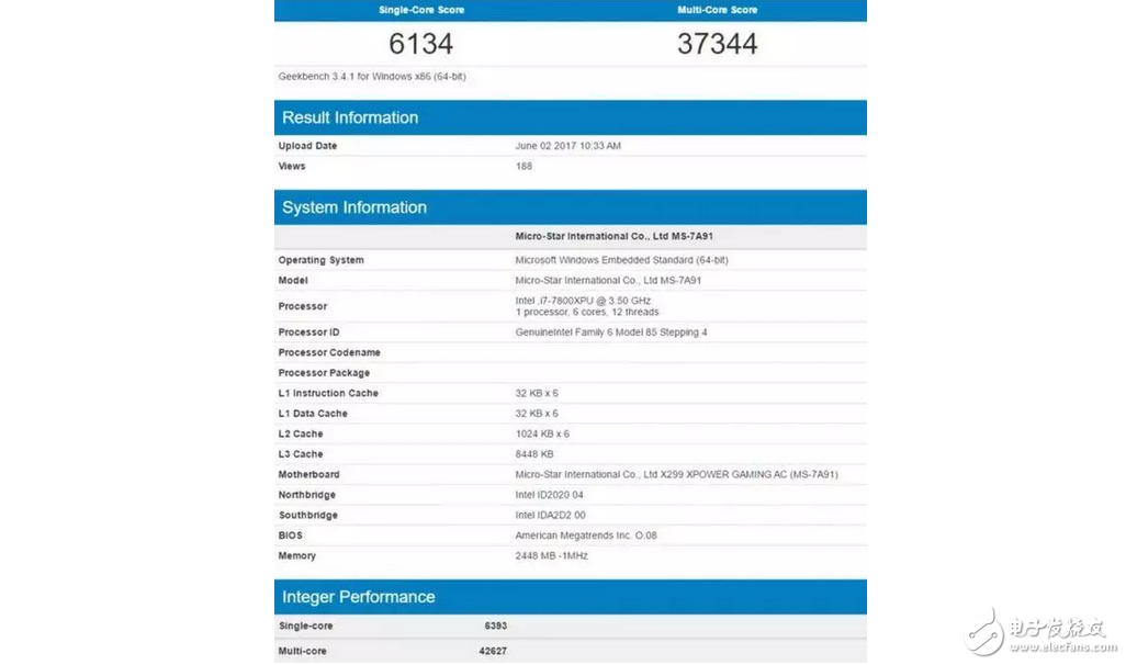 英特尔Skylake X处理器现身跑分库：对比AMD Ryzen处理器结果有点,英特尔Skylake X处理器现身跑分库：对比AMD Ryzen处理器结果有点,第3张