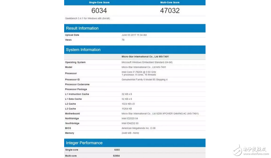 英特尔Skylake X处理器现身跑分库：对比AMD Ryzen处理器结果有点,英特尔Skylake X处理器现身跑分库：对比AMD Ryzen处理器结果有点,第6张