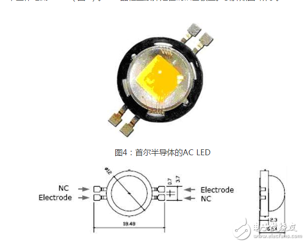 AC电源怎样完美契合LED电路，AC-LED的电路原理详解,在60Hz的交流中会以每秒60次的频率轮替点亮。整流桥取得的直流是脉动直流，LED的发光也是闪动的，LED有断电余辉续光的特性，余辉可保持几十微秒，因人眼对流动光点记忆是有惰性的，结果人眼对LED光源的发光+余辉的工作模式解读是连续在发光。LED有一半时间在工作，有一半时间在休息，因而发热得以减少40%～20%。因此AC LED的使用寿命较DC LED长。,第6张