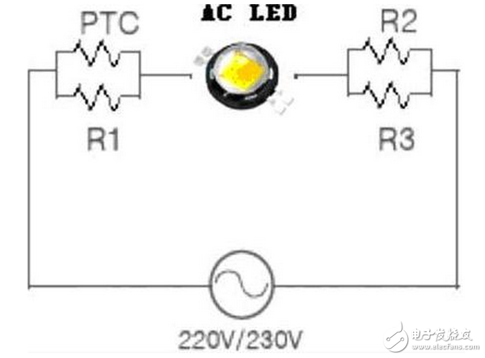 AC电源怎样完美契合LED电路，AC-LED的电路原理详解,在60Hz的交流中会以每秒60次的频率轮替点亮。整流桥取得的直流是脉动直流，LED的发光也是闪动的，LED有断电余辉续光的特性，余辉可保持几十微秒，因人眼对流动光点记忆是有惰性的，结果人眼对LED光源的发光+余辉的工作模式解读是连续在发光。LED有一半时间在工作，有一半时间在休息，因而发热得以减少40%～20%。因此AC LED的使用寿命较DC LED长。,第7张