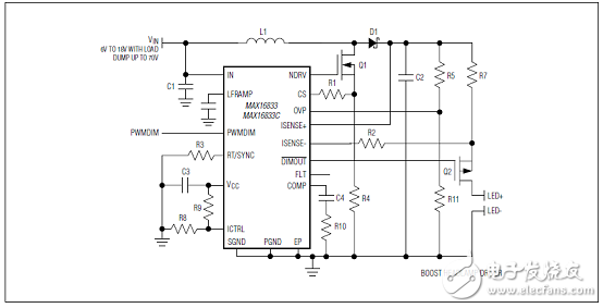 Maxim MAX16833MAX16833BCDG集成高侧电流感的高压HB led驱动方案,Maxim MAX16833/MAX16833B/C/D/G集成高侧电流感的高压HB led驱动方案,第5张