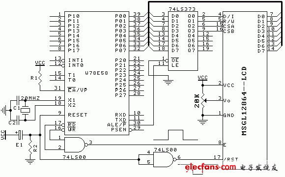 液晶显示与单片机的接口与编程方法,MGLS12864 与W78E58 接口图,第2张