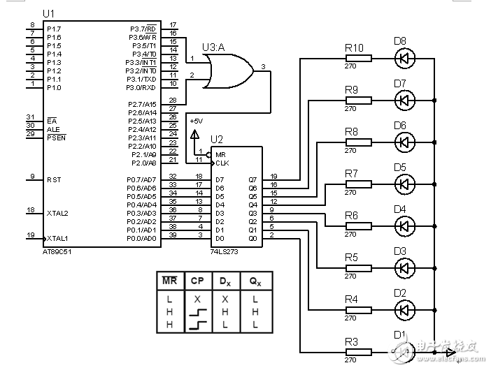 74LS273数据地址锁存器扩展IO输出端口的设计,74LS273数据地址锁存器扩展I/O输出端口的设计,第5张