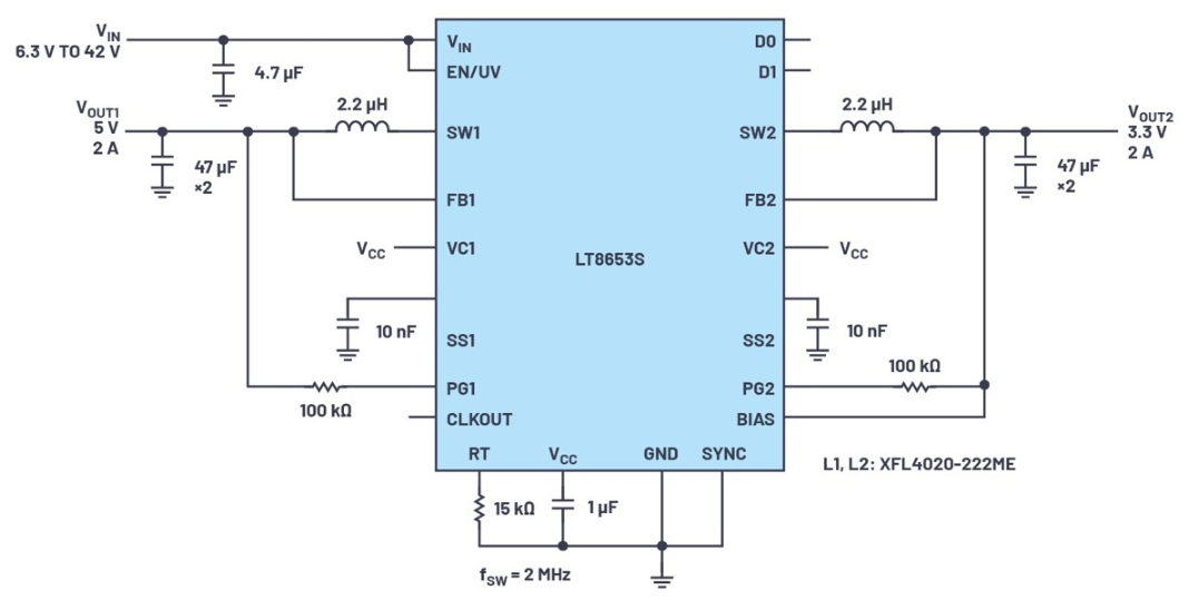 ADI LT8653S具有低EMI、高效率的双通道2 A稳压器,ADI LT8653S具有低EMI、高效率的双通道2 A稳压器,第2张