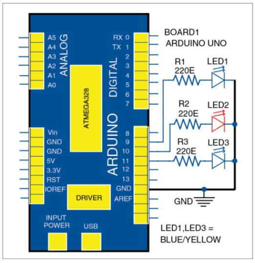 如何使用Arduino Uno开发板和三个LED制作的电子蜡烛,如何使用Arduino Uno开发板和三个LED制作的电子蜡烛,第2张