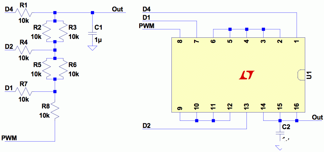 利用PWM和小型R-2R梯形DAC达到减小纹波和提高分辨率的效果,利用PWM和小型R-2R梯形DAC达到减小纹波和提高分辨率的效果,第2张