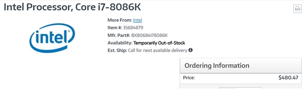 Intel在今年迎来50岁生日，欧洲一些在线网站已经列出了i7-8086K处理器，价格达到480欧元,Intel在今年迎来50岁生日，欧洲一些在线网站已经列出了i7-8086K处理器，价格达到480欧元,第2张
