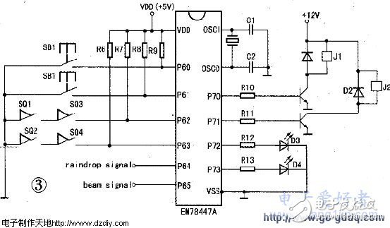 EM78447A单片机对智能晾衣架硬件电路的设计,第4张