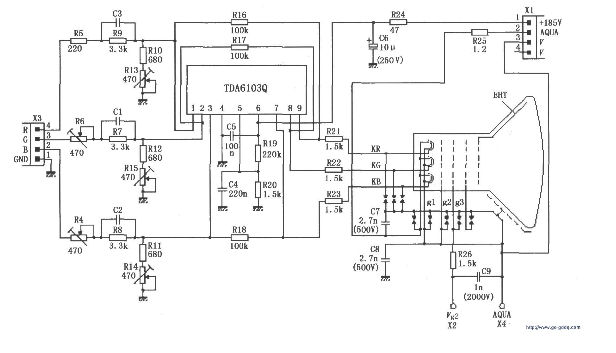 基于TDA6103Q与彩色显像管的应用电路设计,由TDA6103Q与彩色显像管构成的实际应用电路,第2张
