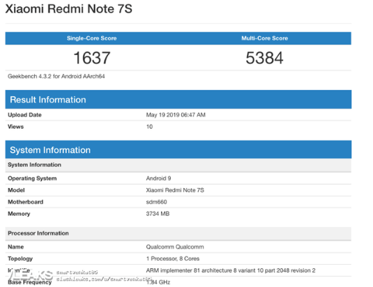 红米Note 7s跑分数据曝光单核性能为1637分多核性能为5384分,红米Note 7s跑分数据曝光单核性能为1637分多核性能为5384分,第2张