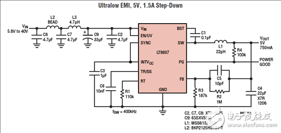 LT8607的主要特性,功能框图,多种应用电路解析,[原创] Linear LT8607 42V 750mA同步降压稳压器解决方案,第7张