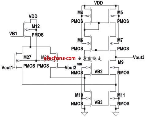 低压高增益三级放大比较器应用设计,图2 增益极折叠式共源共栅差分放大器,第3张