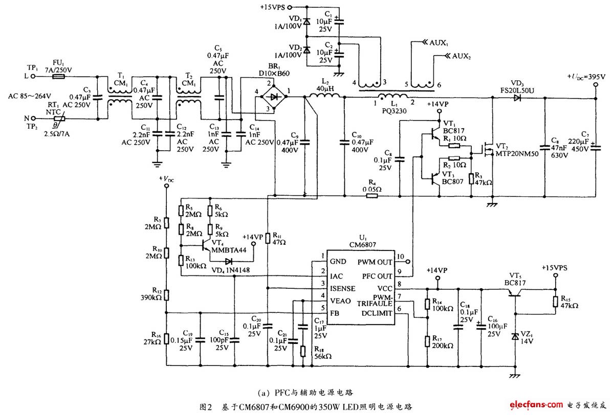 大功率LED照明电源设计方案,图2 PFC与辅助电源电路,第3张