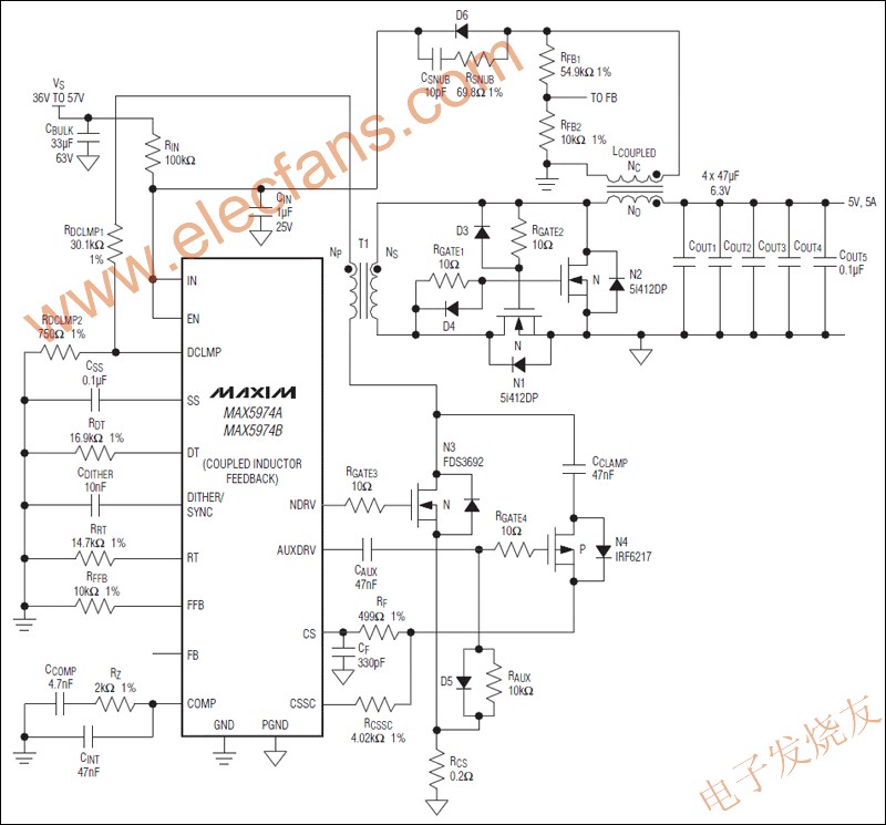 MAX5974宽输入电压范围、有源钳位、电流模式PWM控制器,MAX5974宽输入电压范围、有源钳位、电流模式PWM控制器 www.elecfans.com,第2张