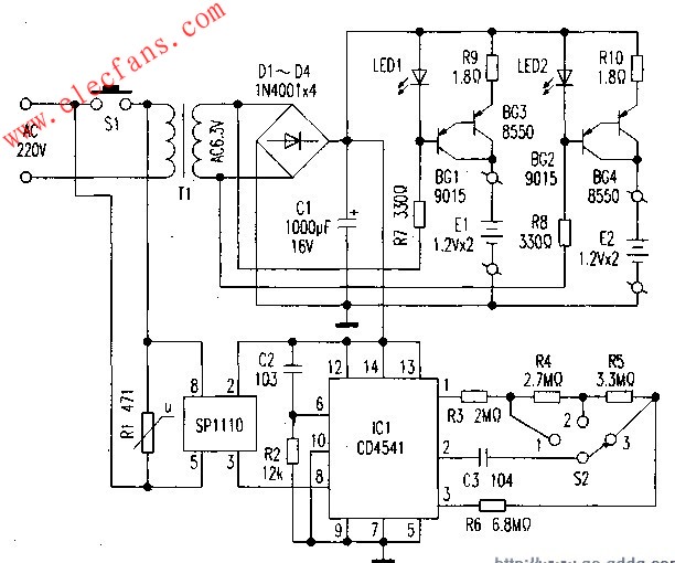 带自动关断市电和调节充电时间的充电电路,第3张