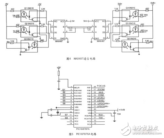 pic单片机红外夜视仪设计,　该部分核心是PIC16F877A单片机。它是由美国Microchip公司生产的8位单片机，具有独特的RISC结构，数据总线和指令总线分离的哈佛总线结构。它连接各个终端设备，响应主控机发送来的查询命令，并将被测设备的状态信息回送给主控机。单片机的I／O口与被测设备的终端相连，以获取所需状态信息。电路分为三部分：数据采集电路（图3）、LED显示电路、按键电路。,第4张