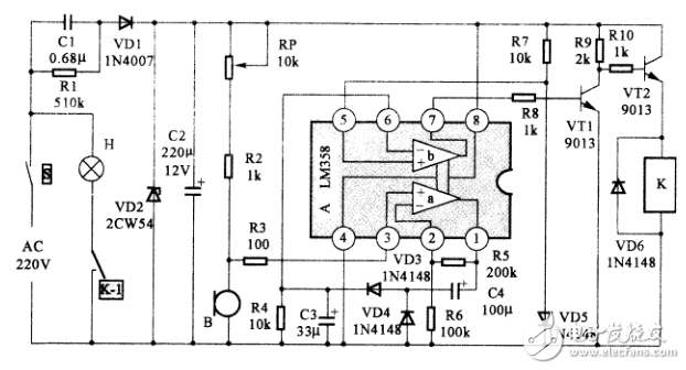 LM358应用电路之声控延时开关电路,LM358应用电路之声控延时开关电路,第2张