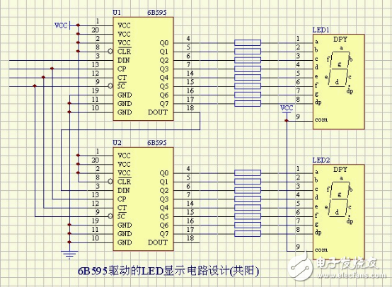 十几种常用led驱动电路图,6B595驱动的LED显示电路设计(共阳),第3张