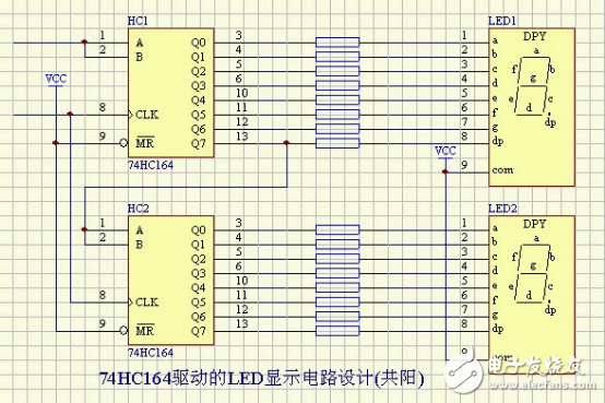 十几种常用led驱动电路图,74HC164驱动的LED显示电路设计(共阳),第12张