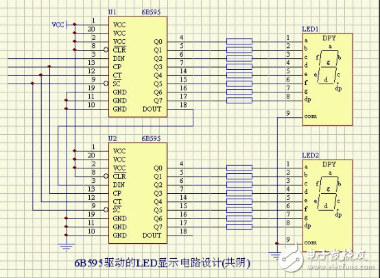 十几种常用led驱动电路图,6B595驱动的LED显示电路设计(共阴),第13张