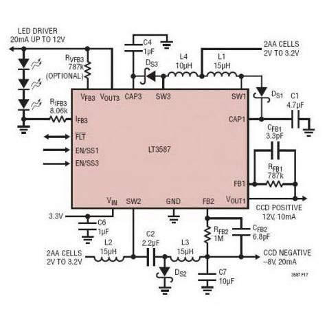 2 个 AA 电池提供 CCD 正电源和负电源及三个白光 LED 背光源 LED 驱动器,第2张