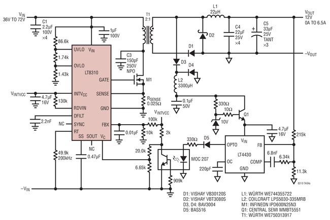 LT8310 78W 隔离式同步正激式转换器具光耦反馈,第2张