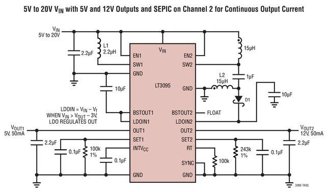 LT3095 5V~20V Vin、5V 和 12V 输出、以及 SEPIC 在通道 2 以提供连续输出电流,第2张