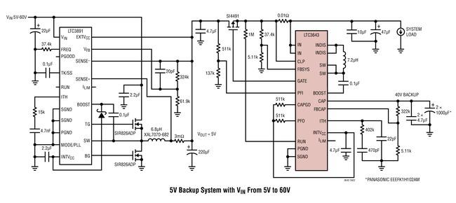 LTC3643 具 5V~60V Vin 的 5V 备份系统,第2张