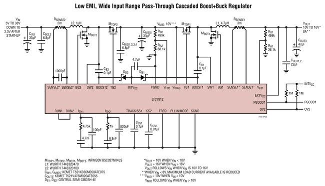 LTC7812 低 EMI、宽输入范围直通级联升压 + 降压型稳压器,第2张