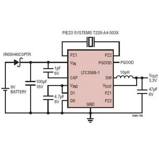 具 9V 后备电池的 3.3V 压电式能量收集器,第2张