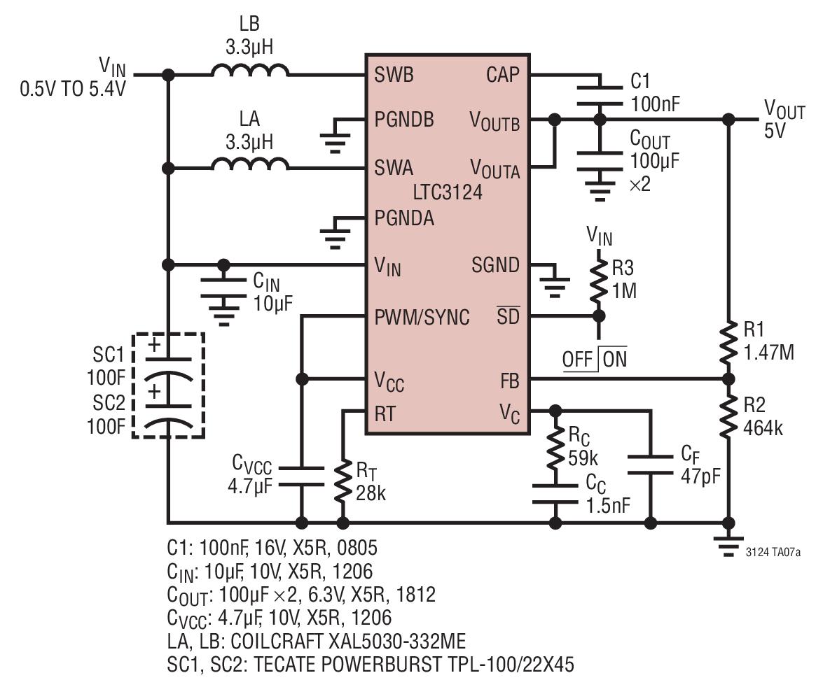 LTC3124 两相超级电容器备份电源，输入电压从 0.5V ~ 5.4V,第2张