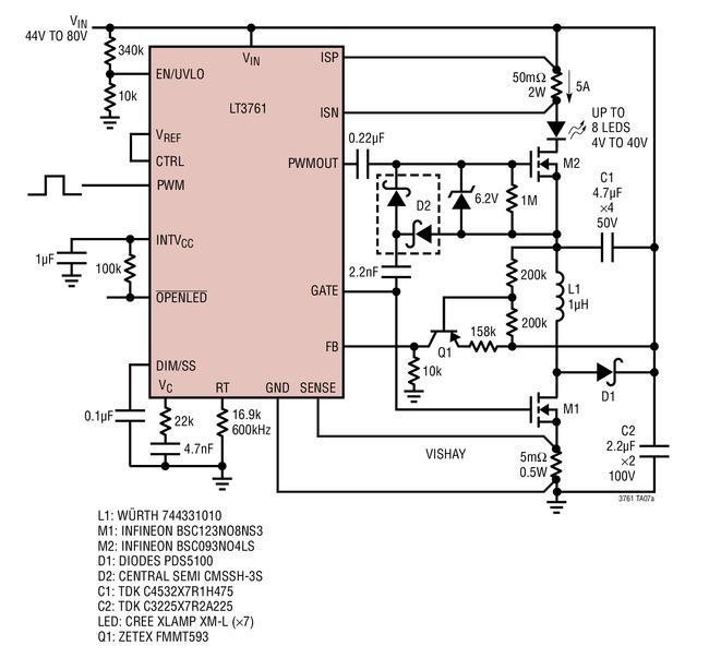 LT3761 用于 40kHz PWM 调光的降压模式 5A LED 驱动器,第2张