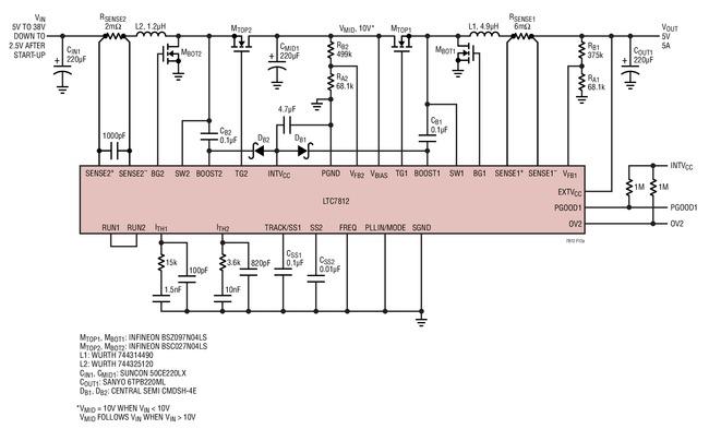 LTC7812 宽输入范围至 5V5A 低 Iq、级联升压 + 降压型控制器 (VMID 升至 10V),第2张