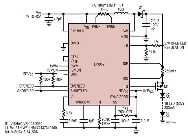 LT3952 短路坚固型升压 LED 驱动器具扩频调制功能,第2张