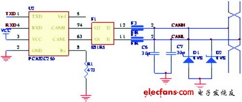 基于LPC2131嵌入式系统μCOS-II实现CAN通讯,CAN收发器与总线接口电路,第3张