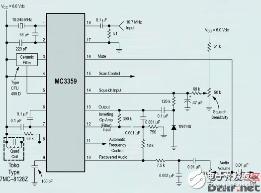 MC3359单片窄带频接收电路,MC33359典型应用电路,第5张