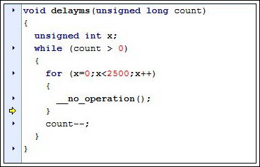 采用MAXQ1103评估套件和面向MAXQ30的CrossW,图6. 在delayms()函数中，代码停止运行,第6张