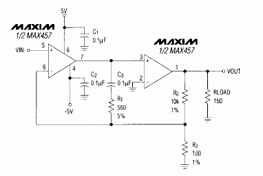 Build High-GBW Op-Amp From A D, Figure 1. This composite amplifier, based on a dual video-amplifier IC, provides a 40dB gain and 10MHz bandwidth while driving a 150 ohm load.,第2张